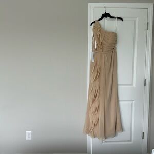 Azazie Sharon bridesmaid dress in color champagne. Size 4. NWT